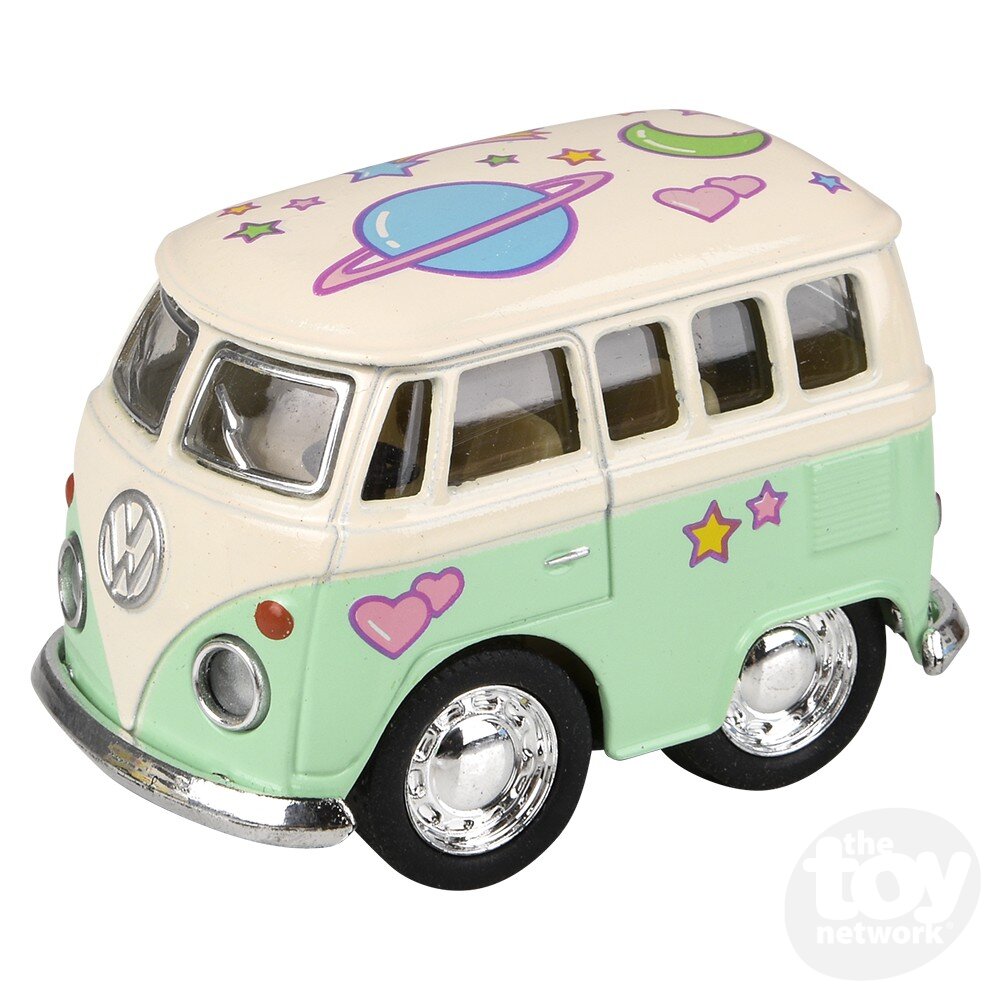 Diecast Pullback - Mini - VW Bus Pastel Flower Power - 2" - Sold Individually
