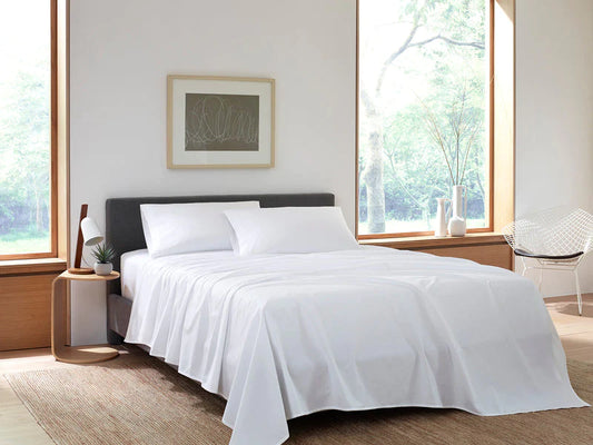 Percale Flat Sheet Queen Size White