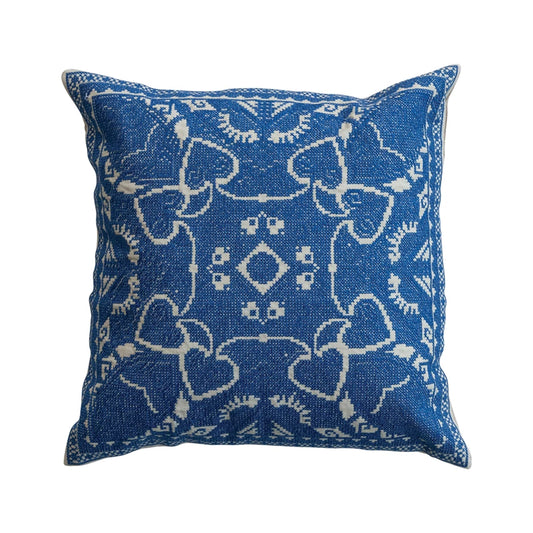 Pillow Embroidered Design Blue 16" Square