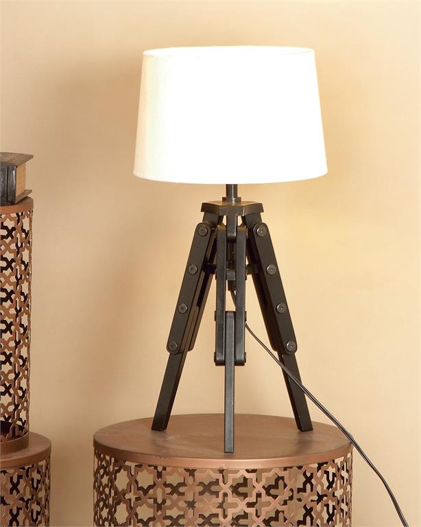 Industrial Style Black Pine Wood Tripod Table Lamp