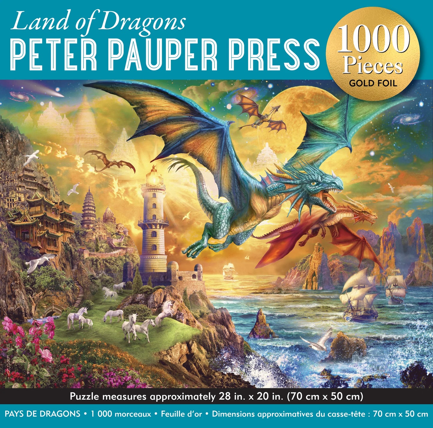 Puzzle 1000 Piece Land of Dragons with Gold Foil Highlights