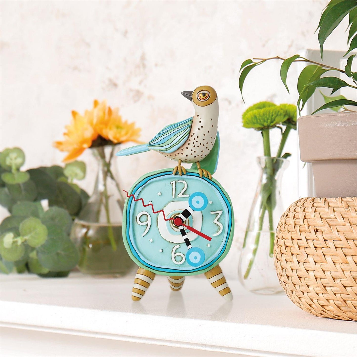 Clock Desk Top Perched Bird