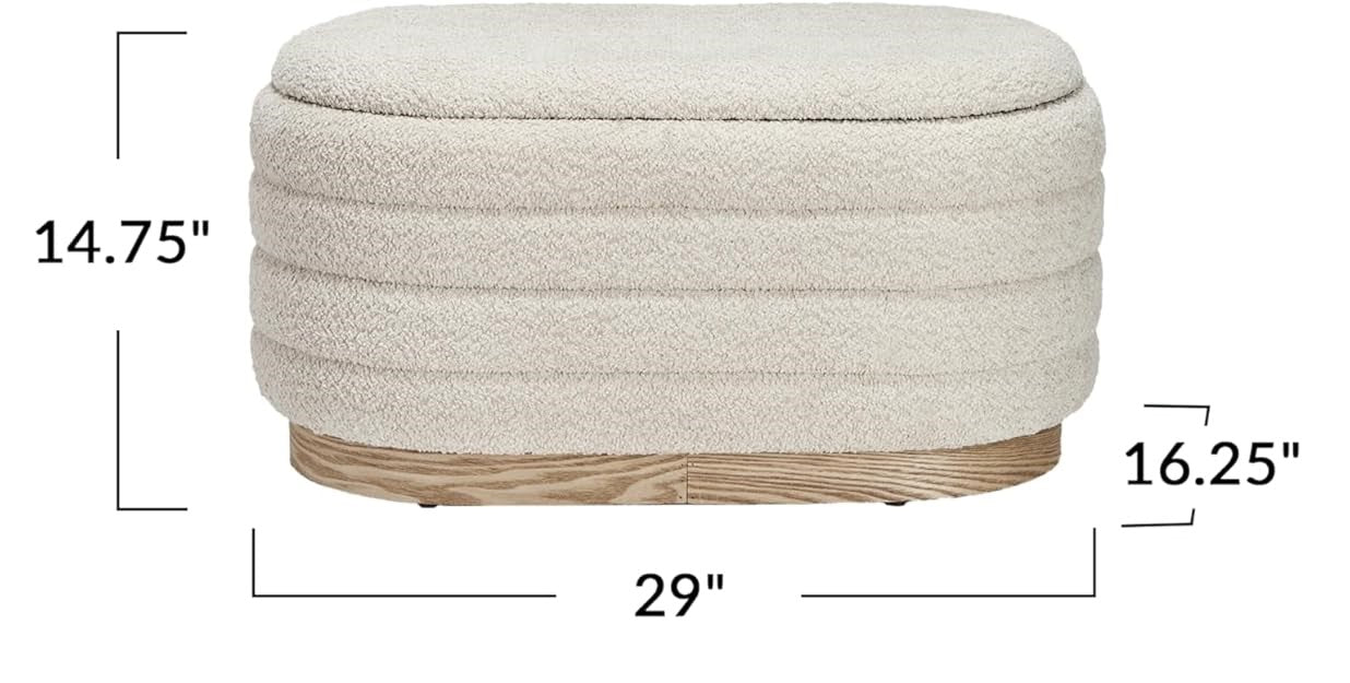 Ottoman Upholstered with Storage Wood Base - Cream - Small