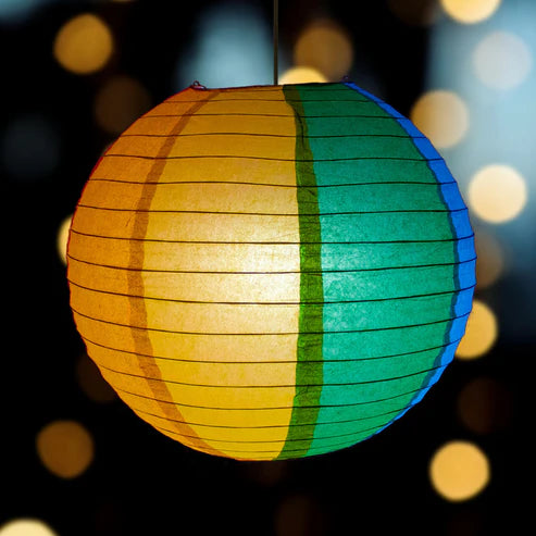 Paper Lantern 14in Regular Rib Pattern Rainbow