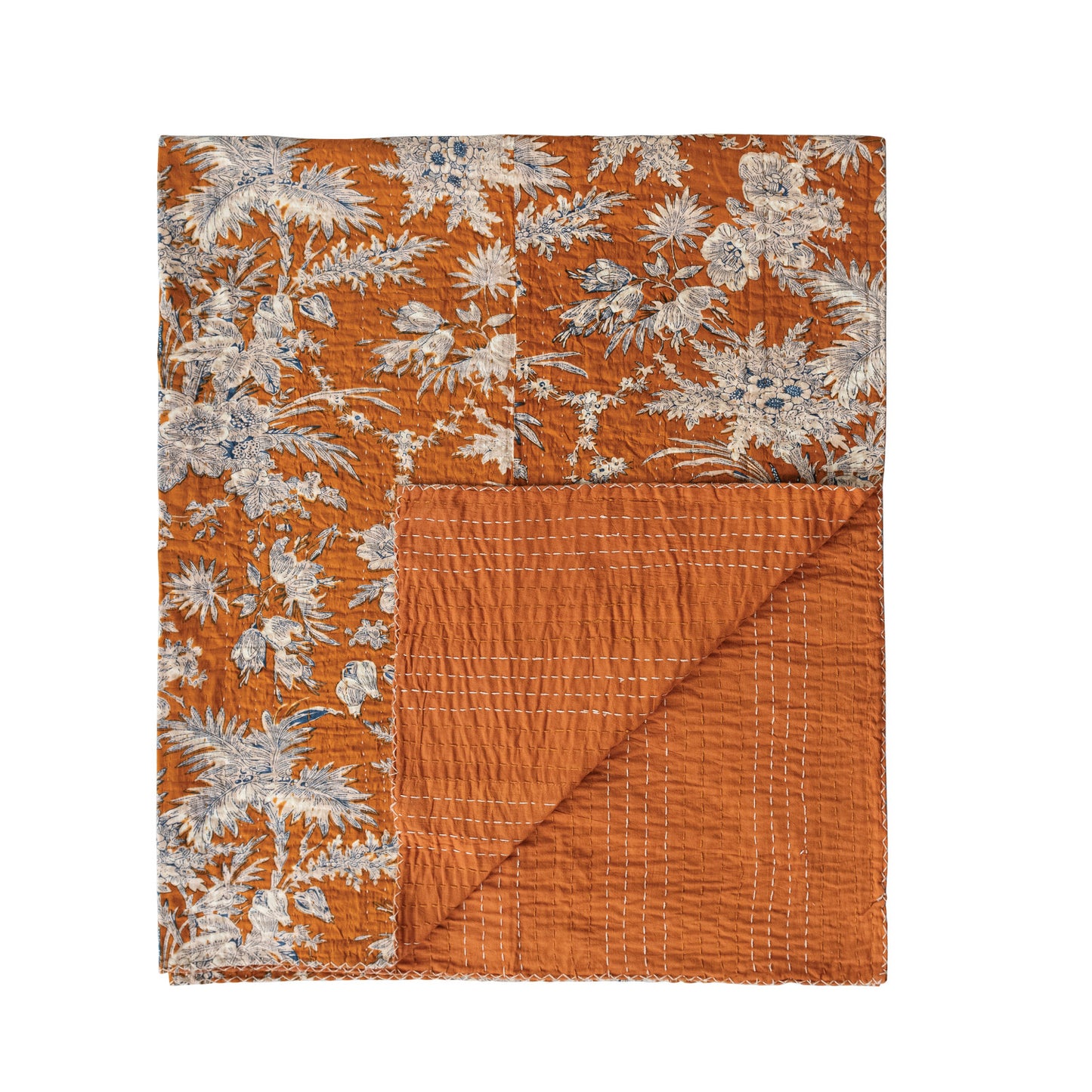 Throw Blanket Cotton Voile Floral Kantha Stitch 60"L x 50"W