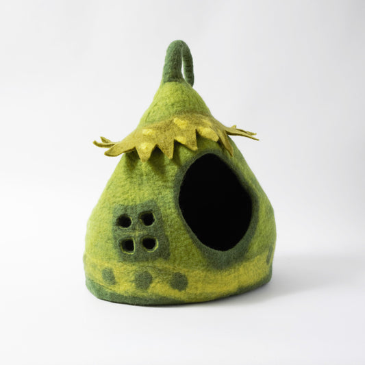 Cat Bed - Karma Cat Wool Fairy House Cave Green