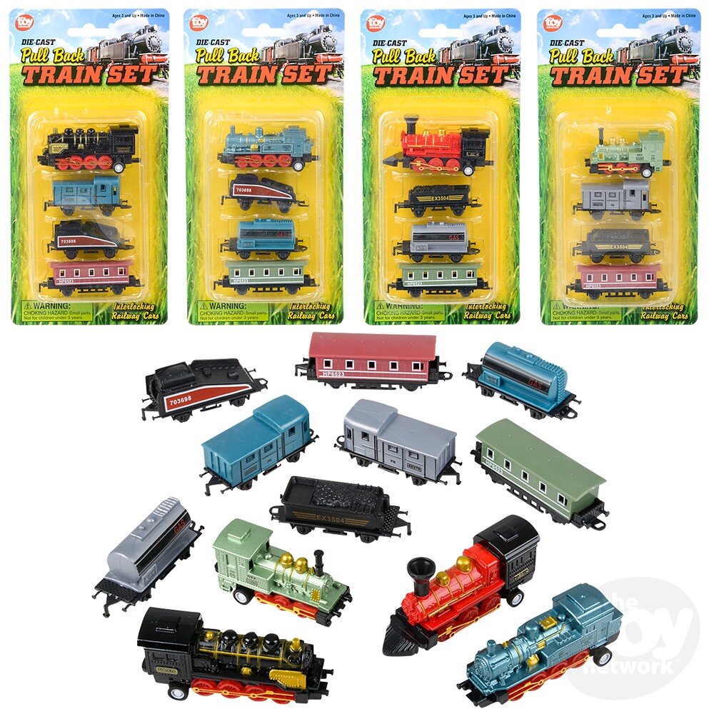 Diecast Pullback - Train - Mini Locomotive - Sold as 4 pc Sets