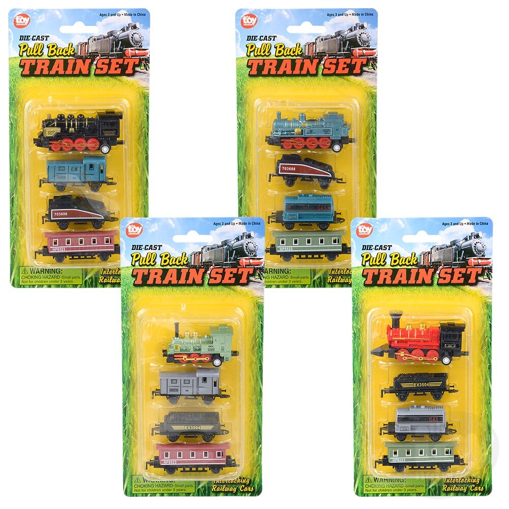 Diecast Pullback - Train - Mini Locomotive - Sold as 4 pc Sets