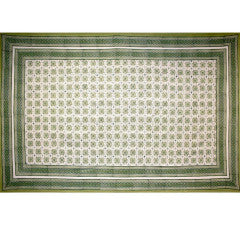 Tapestry Twin Size Tile Print White Background Green