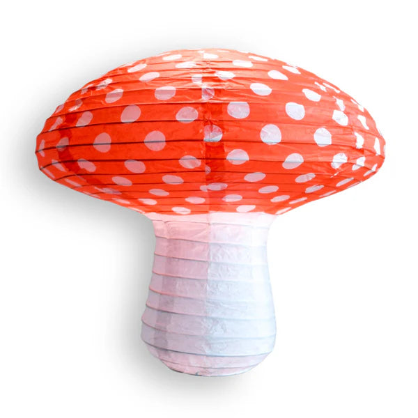 Paper Lantern Mushroom Shaped Red & White Polka Dots 8"