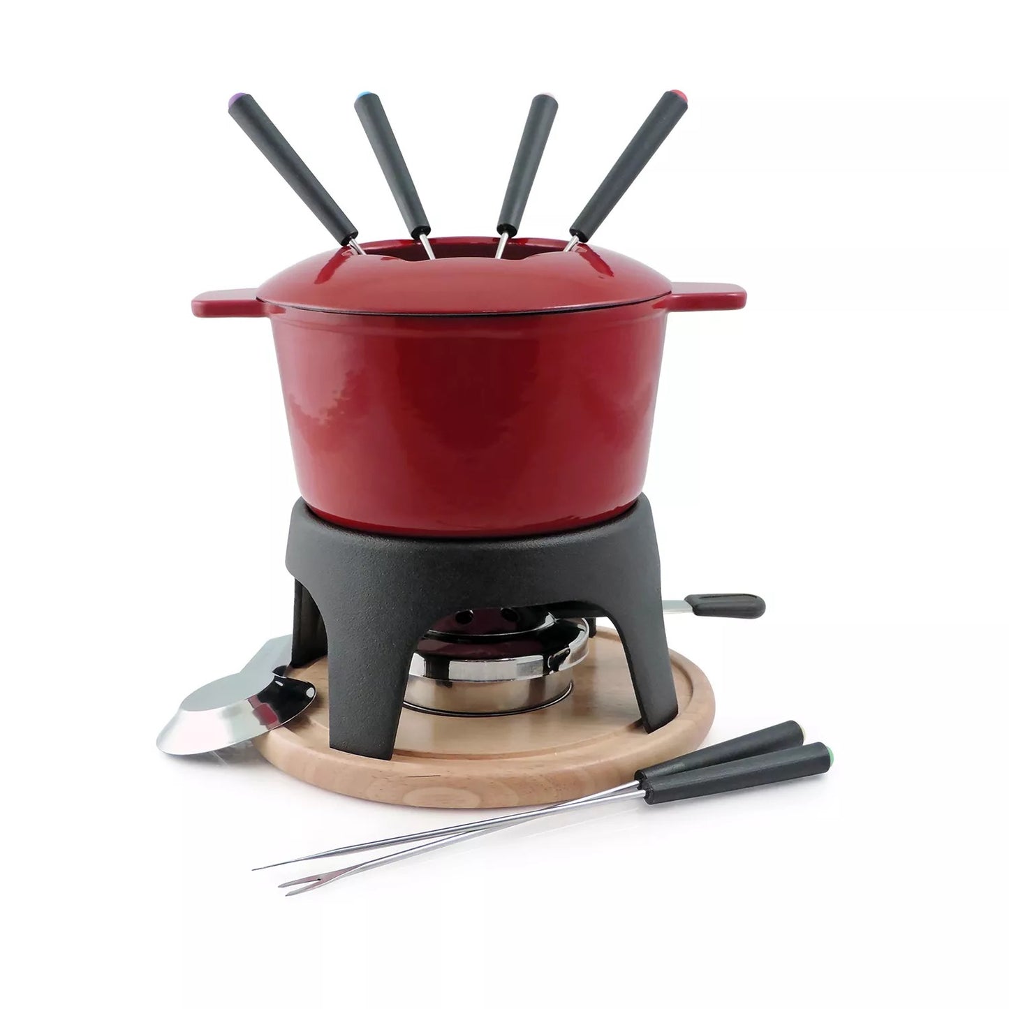 Fondue Pot - Cast Iron Sierra 11pc Set Cherry Red