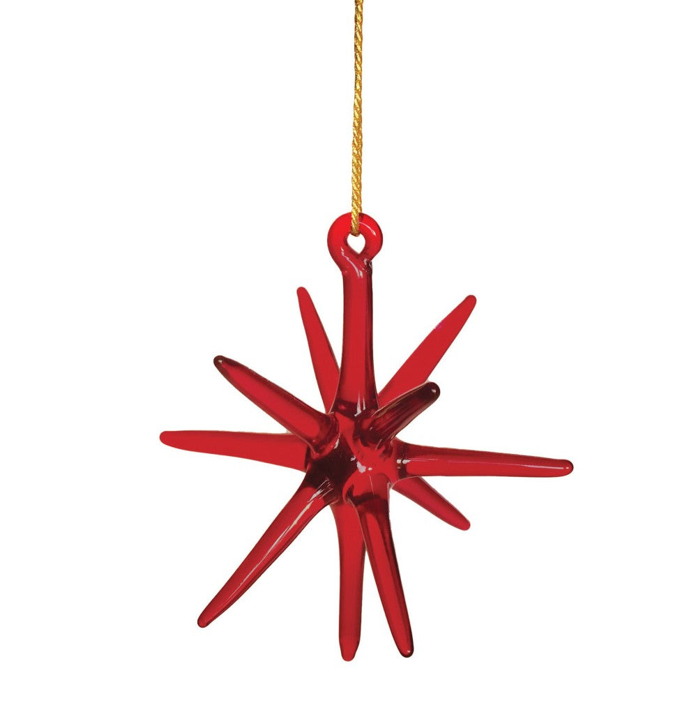 Ornament - Handmade Glass - Star - Red - 4"h