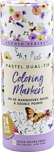 Art Center Markers Pastel Dual Tip 24 Colors Floral Cylinder Box