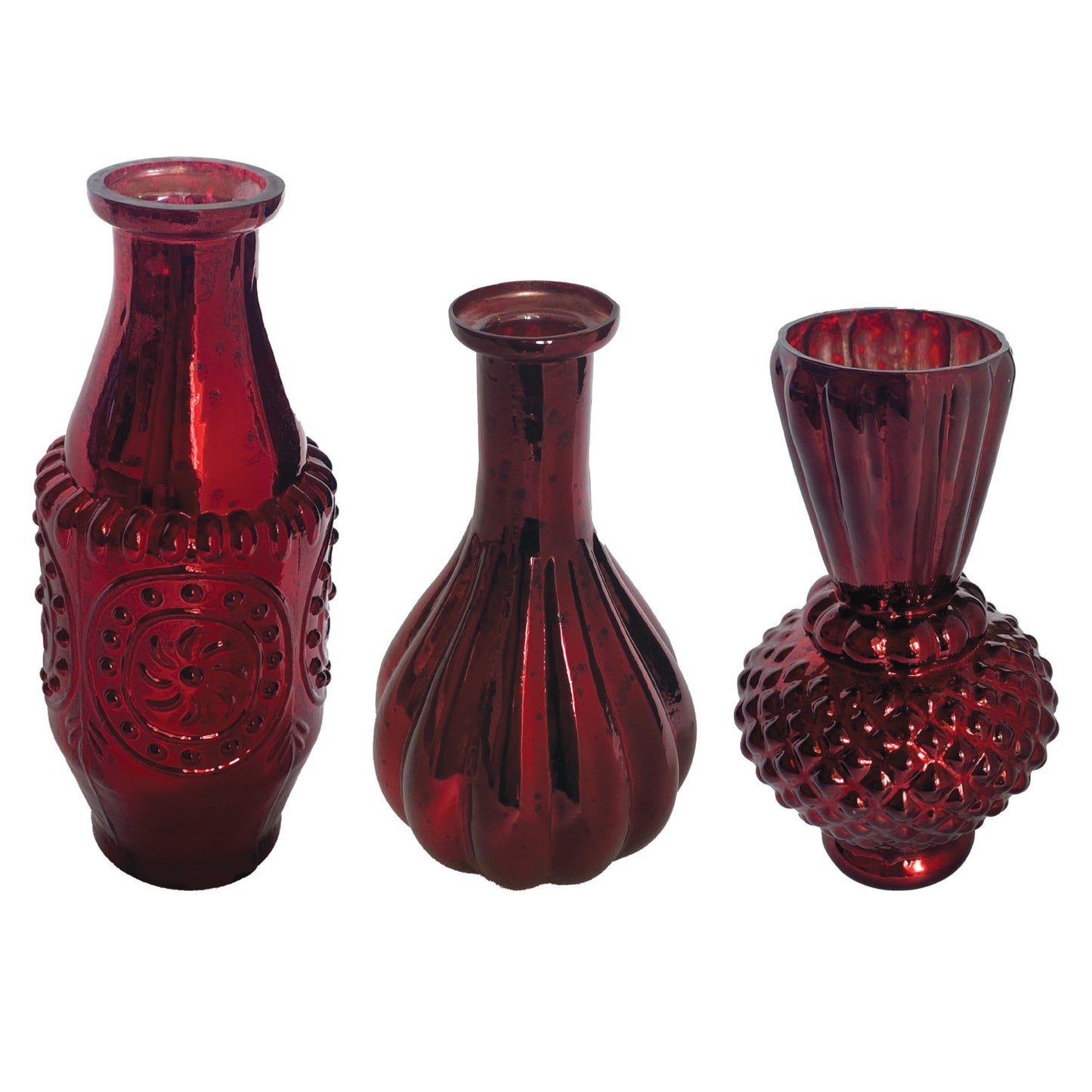 Vase Mercury Glass Burgundy 3 Shapes 5.25" - 6.25"h (Sold Individually)