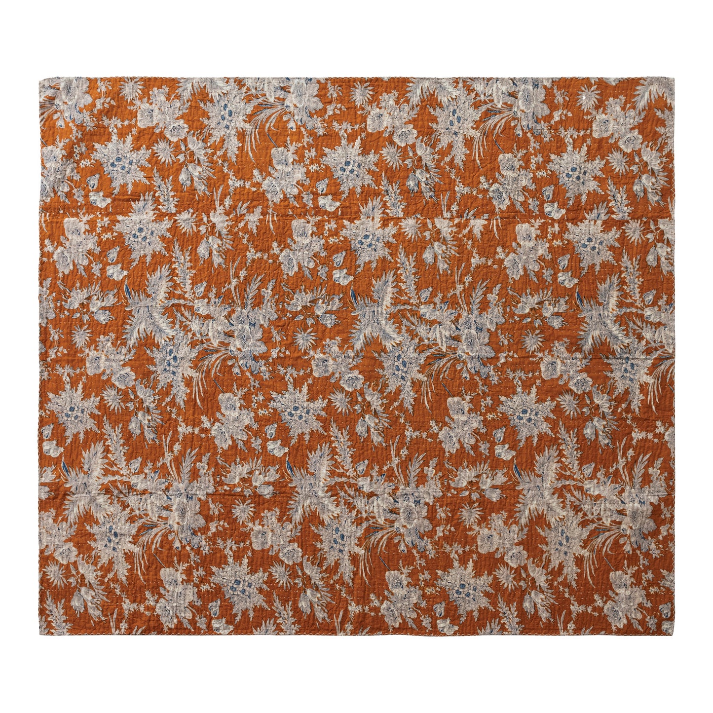 Throw Blanket Cotton Voile Floral Kantha Stitch 60"L x 50"W