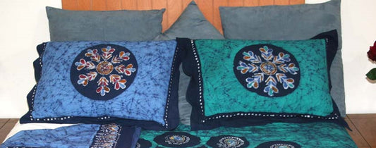 Pillow Sham Multi Batik Blue Reverses to Teal
