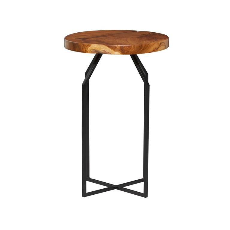 Table Teak Wood Brown Top, Black Base 16"d x24"h