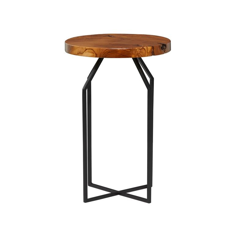 Table Teak Wood Brown Top, Black Base 16"d x24"h