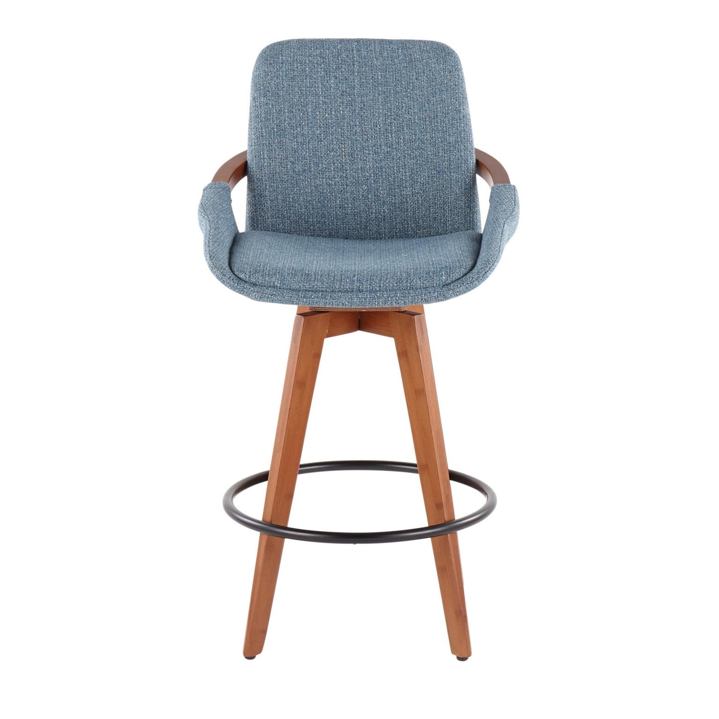 Cosmo Swivel Counter Stool Fabric Blue & Walnut Wood