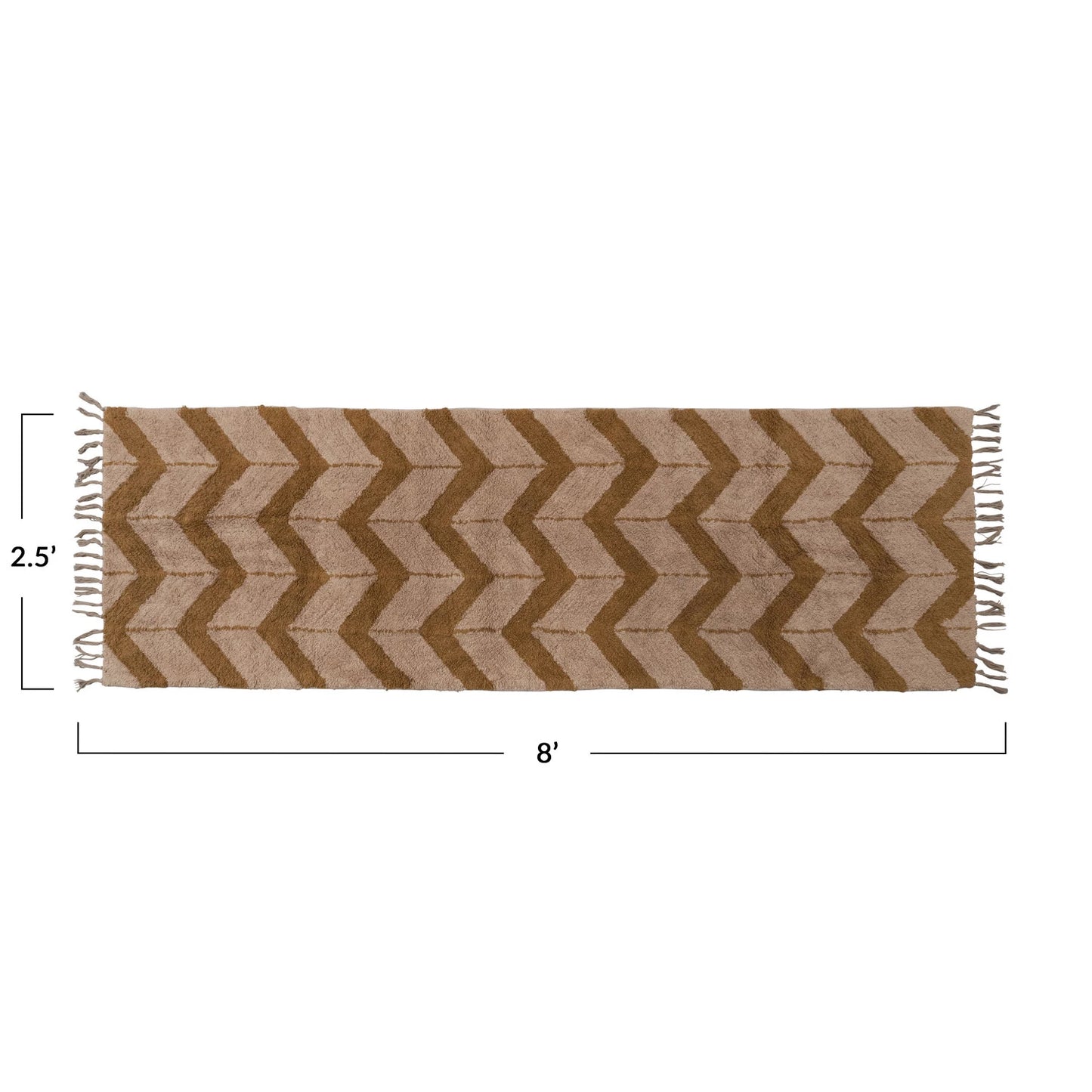 Rug Runner Cotton Tufted with Chevron Pattern and Fringe Tan & Brown