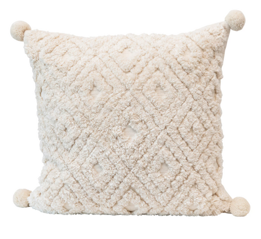 Pillow Tufted Pattern with Pom Poms Cream 24" Square