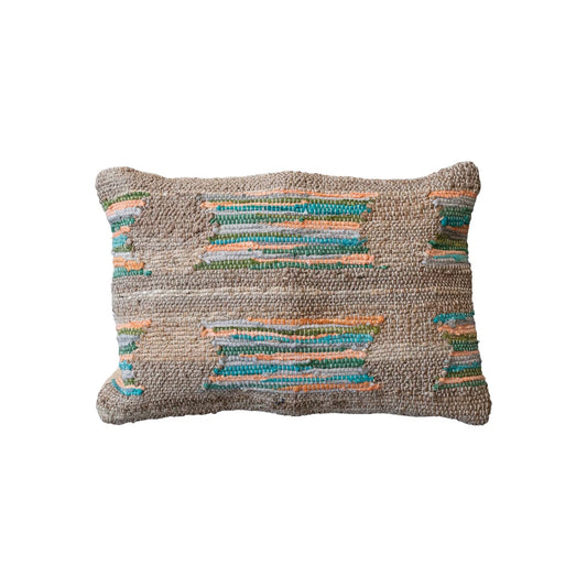 Lumbar Pillow Hand-Woven Jute & Cotton Chindi 24" x 16"