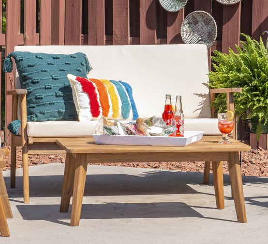 Cosgrove Acacia Wood Patio Chat Set Natural Cushion