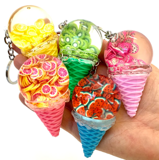Keychain Charm Ice Cream Cone Floaty Fruit (Sold Individually)