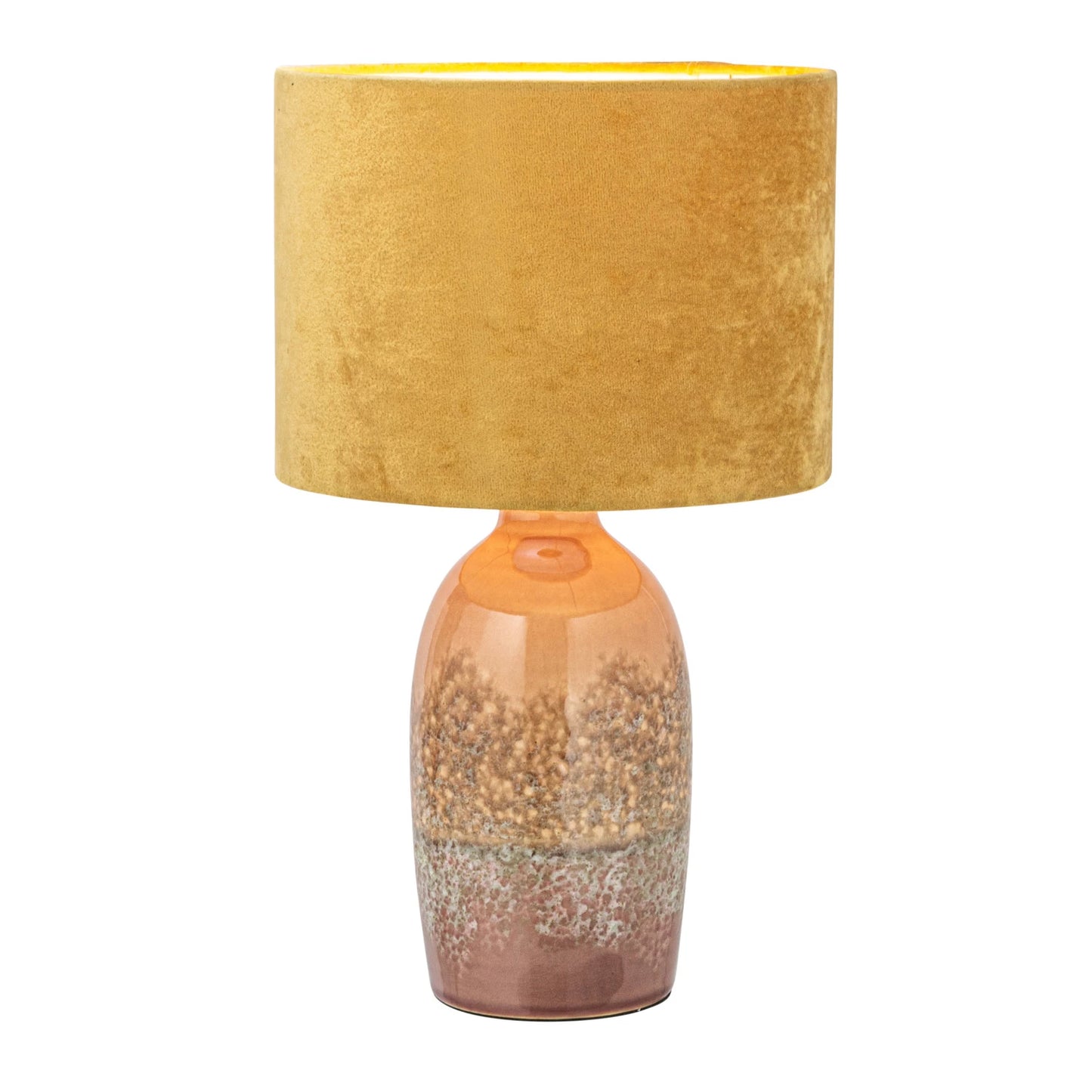 Lamp Tabletop Stoneware Reactive Glaze Velvet Shade Mauve & Mustard 16.5" High