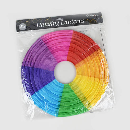 Paper Lantern 14in Regular Rib Pattern Rainbow