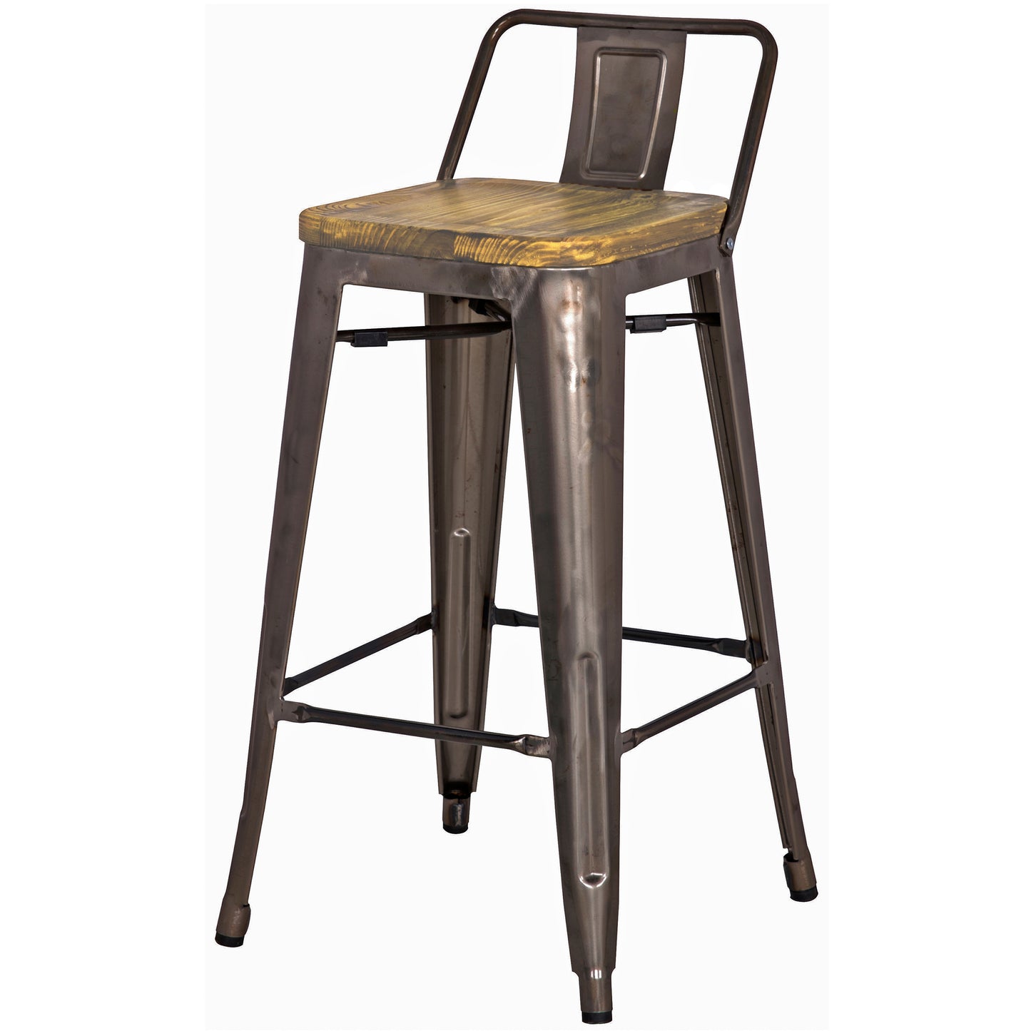 Metropolis Wood Seat Low Back Counter Stool 26in Gunmetal