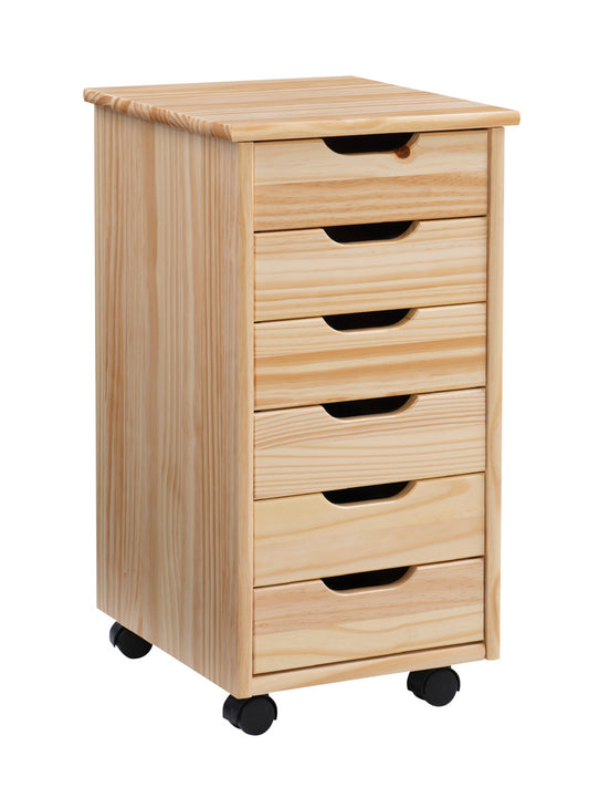 Rudy Natural Rolling Storage Cart 6 Drawers