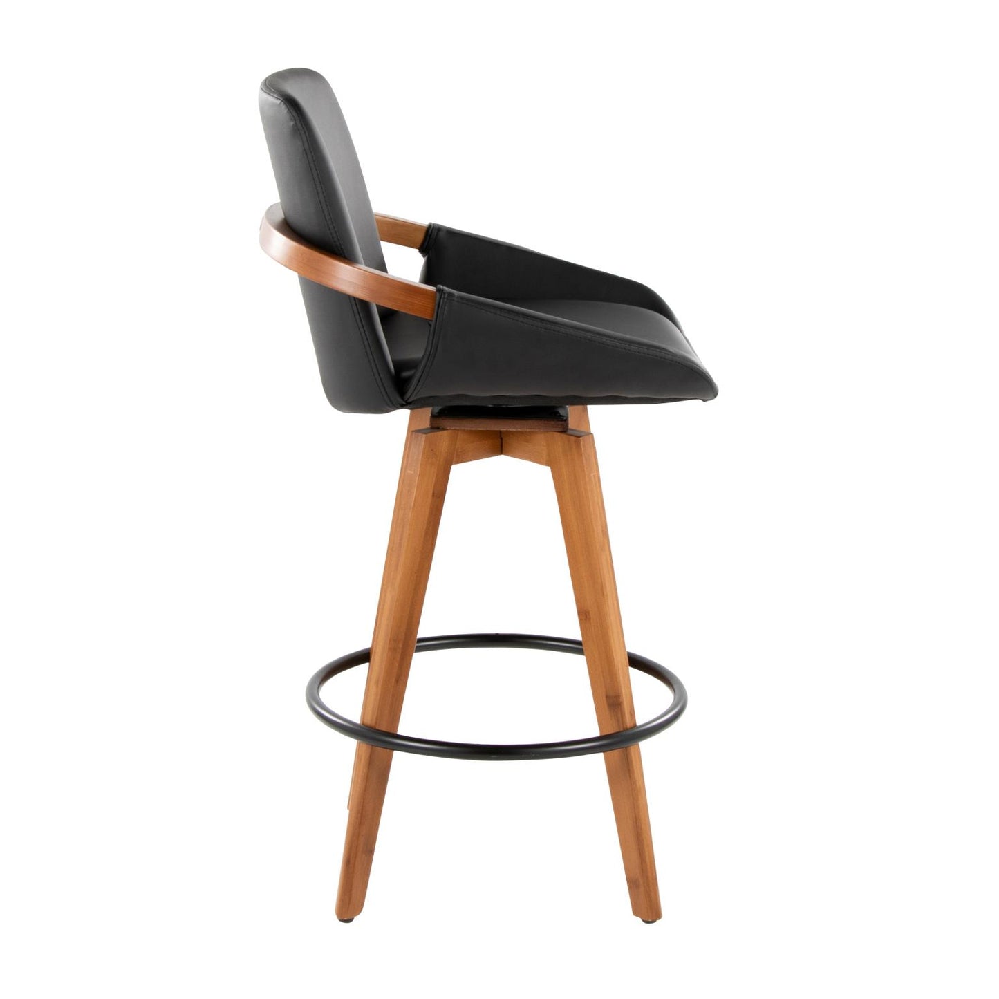 Cosmo Swivel Counter Stool Polyurethane Black & Walnut Wood