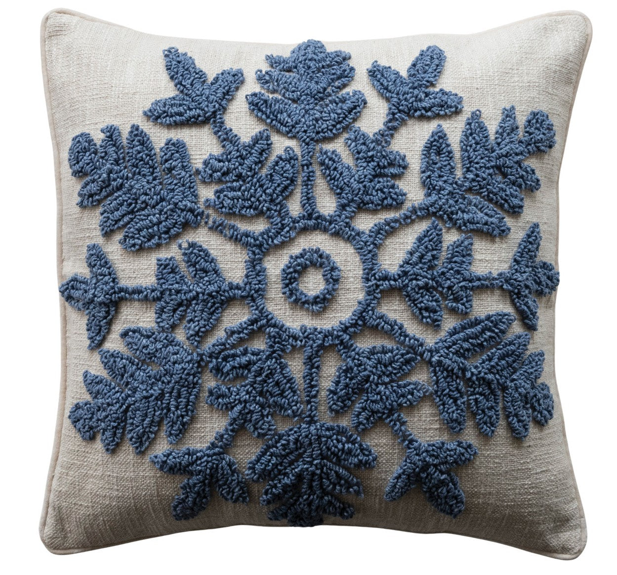 Pillow Holiday Cotton Tufted Snowflake  20" Square