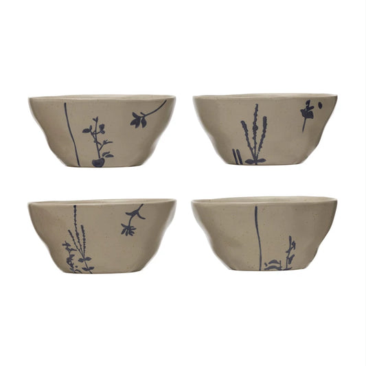 Stoneware Bowl w/ Debossed Pattern (Each One Will Vary)