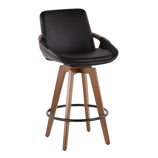 Cosmo Swivel Counter Stool Polyurethane Black & Walnut Wood