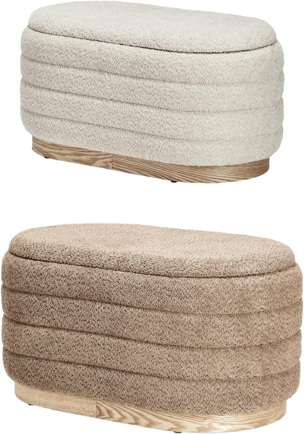 Ottoman Upholstered with Storage Wood Base - Brown - Large