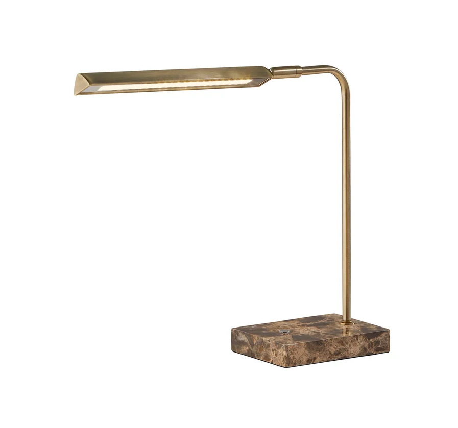 Reader Desk Lamp LED  15" High Antique Brass & Marble