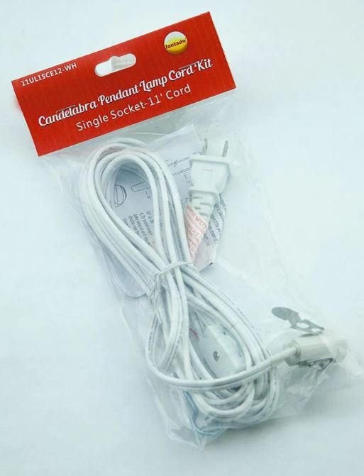 Cord Kit Candelabra Socket With Switch  E12 Base 11ft For Star Lanterns White Cord