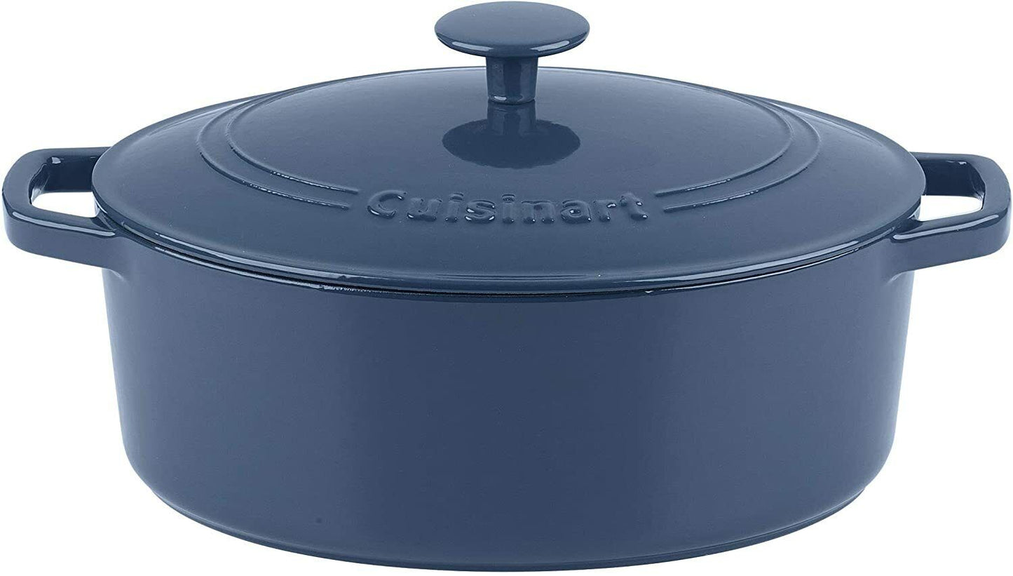 Iron 7 QT Cast Iron Casserole Denim Round With Cover