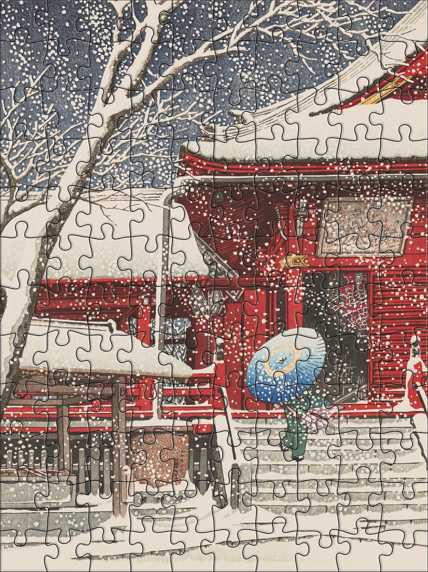 Jigsaw Puzzle Mini - 120 Piece - 4 Image Set - Kawase Hasui - Snowfall