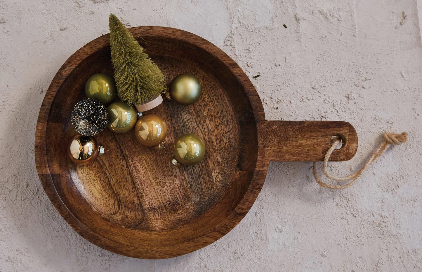 Bowl Mango Wood w/ Handle & Jute Tie Natural 13 1/4"L