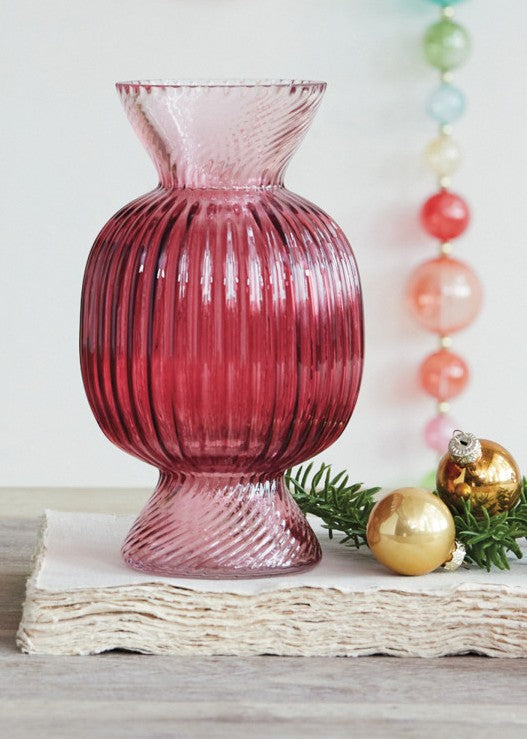 Vase Fluted Candy Shaped Lt Pink & Fuchsia