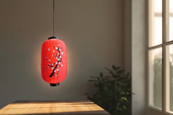 Japanese Oblong Lantern Nylon Plum Tree Red 16.5" Long