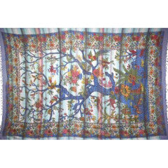 Tapestry Twin Size Overprint Madras Tree Of Life Blue