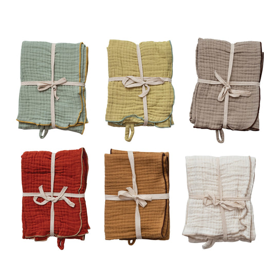 Woven Cotton Double Cloth Tea Towel w/ Contrasting Stitched Edge & Loop, 6 Colors options (Sold individually)