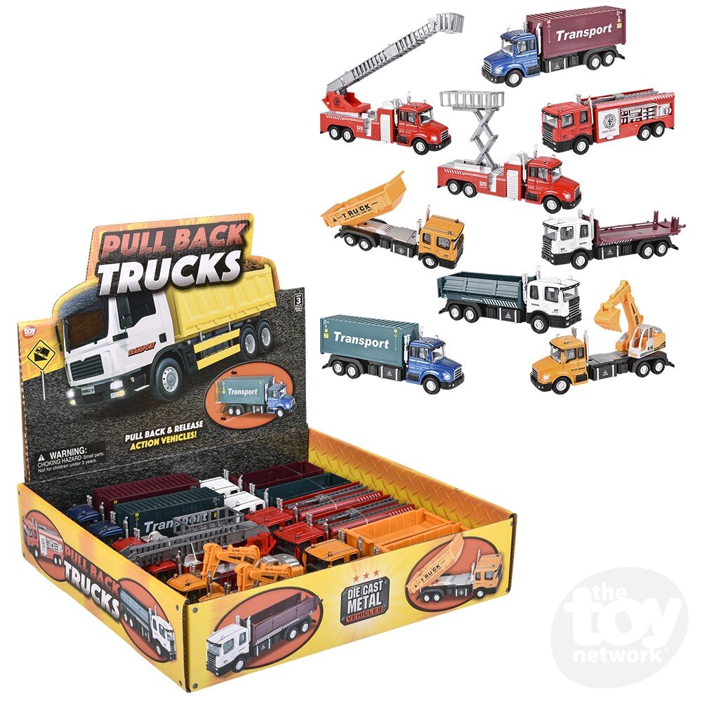Diecast Pullback - Trucks - Various Big Rigs - 6" - Sold Individually