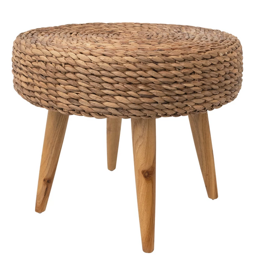 Stool Handwoven Water Hyacinth & Teakwood 19"h