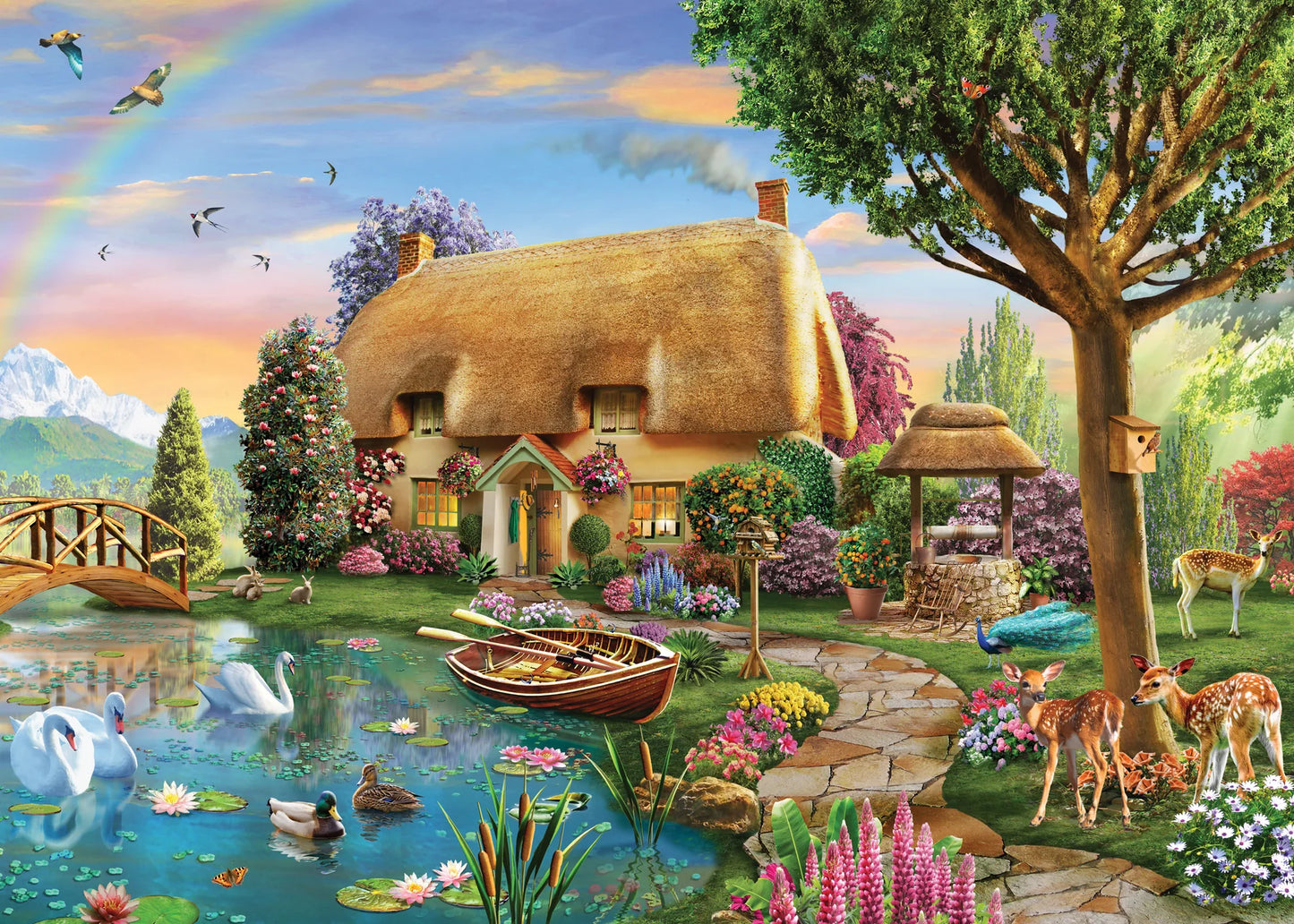 Puzzle 1000 Piece Lakeside Cottage with Gold Foil Highlights