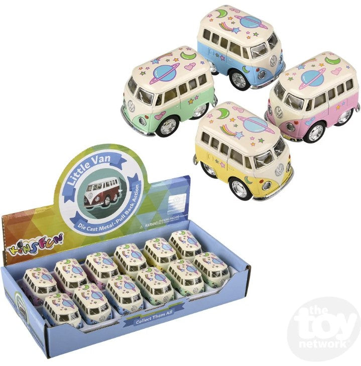 Diecast Pullback - Mini - VW Bus Pastel Flower Power - 2" - Sold Individually